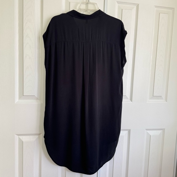 EILEEN FISHER Silk Black Shirt Dress Sleeveless Button Front Hight Low Size M - Picture 4 of 13